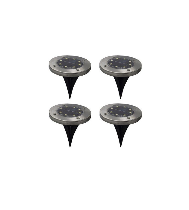 Set 4 lampi solare alb rece, cu senzor de lumina si 8 leduri cu fixare in sol
