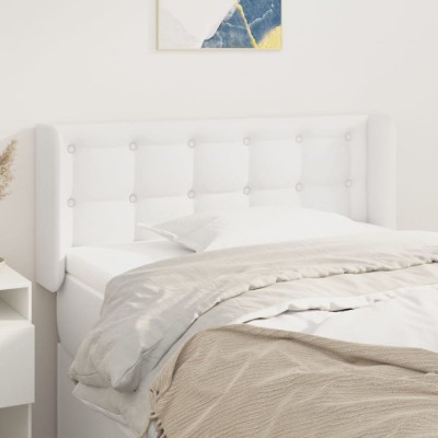 vidaXL Tăblie de pat cu aripioare alb 83x16x78/88 cm piele ecologică 3118841 foto