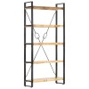 Biblioteca Gossi 5 rafturi, 90x30x180 cm, lemn masiv mango, stil industrial, maro/gri/negru/alb, Metal/Lemn