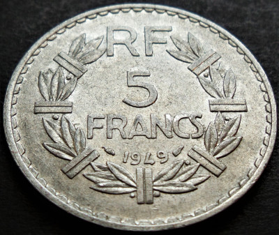 Moneda istorica 5 FRANCI / FRANCS - FRANTA, anul 1949 * cod 2736 B foto