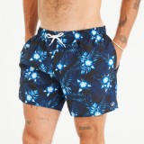Șort de baie surf 100 scurt 15&quot; Hibiscus Negru Bărbați