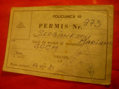 Permis pentru Policlinica 10 Bucuresti - 1981 foto