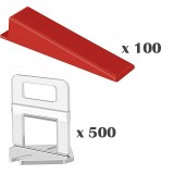 Kit PRO nivelare placi ceramice, 500 cleme 2 mm, 100 pene incluse