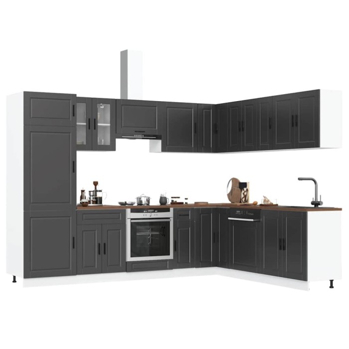 Set dulap de bucătărie 14 piese &bdquo;Porto&rdquo; lemn negru prelucrat