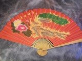 Evantai Feng Shui Mare Perete, 90x160cm, Roșu, Pauni &amp; Flori, Bambus/Hartie Orez - Decor Oriental