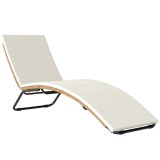 Outsunny Șezlong din Ratan Forma S cu Pernă, Șezlong de Grădină cu Structură din Oțel, pentru Terasă, Plajă, Piscină, Grădină, 175x57x80cm, Crem | Aos