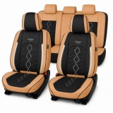 Huse auto premium Carguard Deluxe 5 locuri, maro caramel, piele ecologica