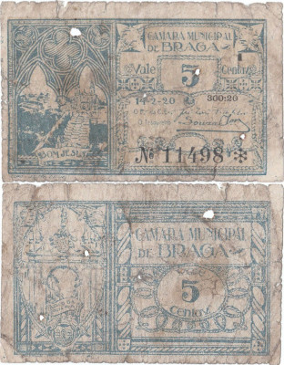 1920 (14 II), 5 centavos (CED.32var.) - Portugalia (Braga) foto