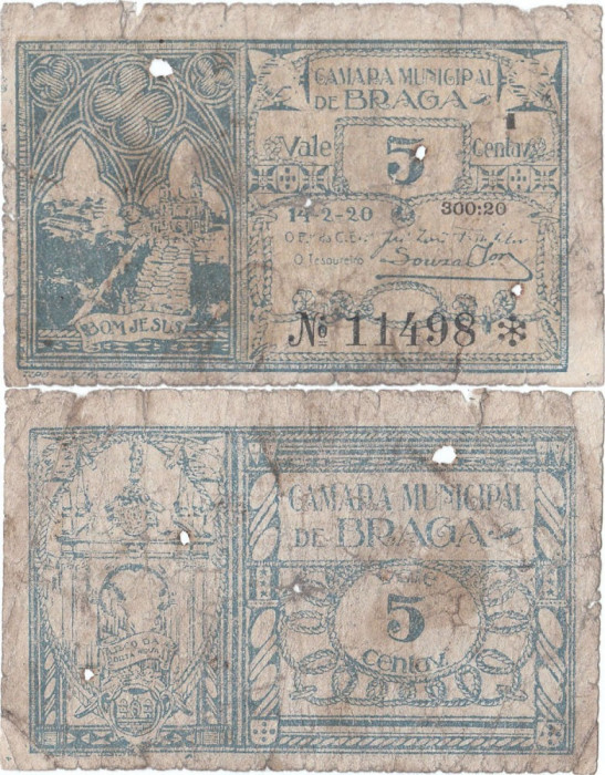1920 (14 II), 5 centavos (CED.32var.) - Portugalia (Braga)