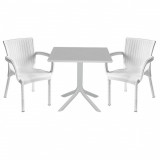 Set mobilier de gradina 3 piese Groovy-Festive, Pakoworld, masa cu 2 scaune, 80x80x74.5 cm, polipropilena, alb