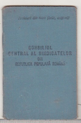 bnk div Consiliul Central al sindicatelor RPR 1954 - carnet de membru - timbre foto