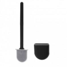 Perie MCT-Clean pentru WC flexibila cu suport, Silicon, Negru, 35 X 8 cm