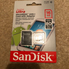 Card de memorie microSD Sandisk 16GB clasa 10, 80MB/s, Full HD
