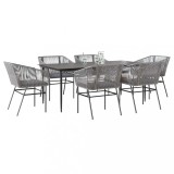 Gossi set de sufragerie de gradina de 7 piese sticla poliratan gri