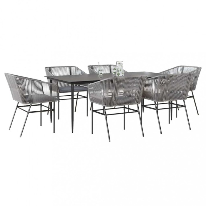 Gossi set de sufragerie de gradina de 7 piese sticla poliratan gri