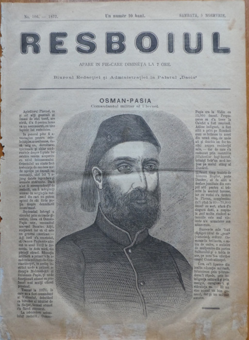 Ziarul Resboiul, nr. 106,1877, Osman Pasa, comandantul militar al Plevnei