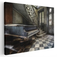 Tablou canvas pian vechi in casa parasita, maro, gri 1200 Tablou canvas pe panza CU RAMA 70x100 cm