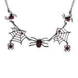 Colier Fără Brand, Model Gothic, Culoare Negru, Păianjeni Metalici, Strass Roșu, Oem