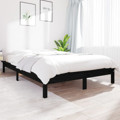 Cadru de pat, negru, 150x200 cm, King Size, lemn masiv de pin foto