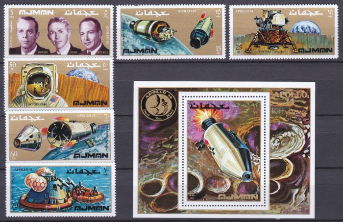 DB1 Cosmos Ajman Apollo 14 6 v. + SS MNH