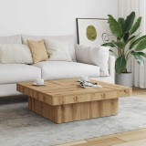 Masuta cafea Gossi stejar artizanal 90x90x28cm lemn prelucrat patrata