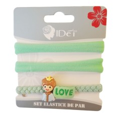 Set 3 elastice de par, Love, 8 cm, Verde, 47BJ