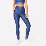 Colanți cu talie &icirc;naltă Fitness imprimeu leopard Albastru Damă, Domyos
