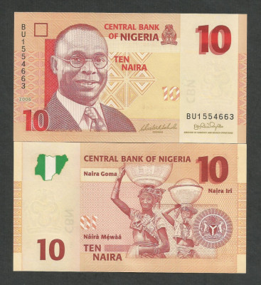 NIGERIA 10 NAIRA 2006 UNC [1] P- 33a ( hartie ) necirculata foto