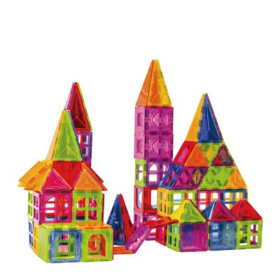 Set 60 de piese magnetice de constructie, flippy, magnetic tiles, piese mari, forme geometrice, 3 ani, abs, magnet, 20.5 x 14.5 x 12 cm, multicolor foto