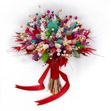 Buchet cu mix de flori naturale uscate, multicolor, ideal pentru nasa, cununie civila sau cadou, Eventissimi&reg;