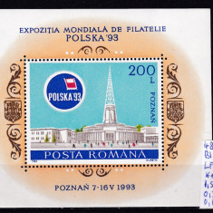 1993 Expoziția Mondială de Filatelie POLSKA'93 Bl.281 LP1313 MNH Pret 1,4+1 Lei