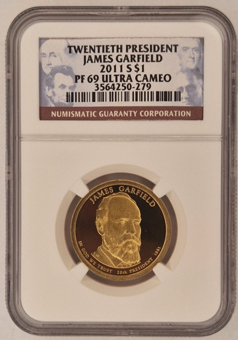 United States, SUA, Statele Unite, 1 Dollar 2011 James Garfielsd PF69 UltraCameo