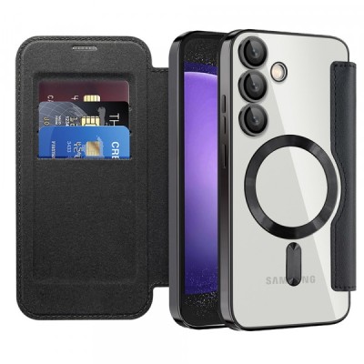 Husa MagSafe pentru Samsung Galaxy S23 FE S711, Techsuit, SmartMag Book, Neagra foto
