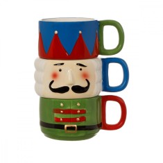 Set 3 cani cafea, ceai, de Craciun, Spargatorul de nuci, 3D, ceramica, 380 ml