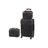 Set 3 Valize Mana Medie Trusa Toaleta Leziter TraveLux Urban XIII Negru ABS Carcasa Rigida Roti 360
