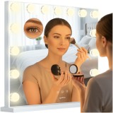 Oglinda cosmetica LED Soulima 58x46 cm, stil Hollywood, 15 becuri