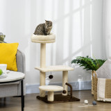 PawHut Ansamblu de pisici pentru interior Turn de pisici cu stalp de zgariat Jucarie cu minge 44 x 38 x 74 cm, bej