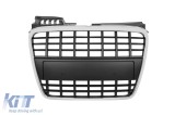 Grila crom/neagra fara emblema tip S-line potrivita pentru Audi A4 B7 sedan, break 2004-2007 fara gauri pentru senzori de parcare, pentru bara de prot