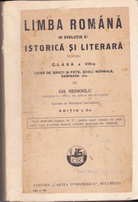 AS - GH. NEDIOGLU - LIMBA ROMANA IN EVOLUTIA EI ISTORICA SI LITERARA