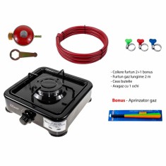 Aragaz 1 ochi 27x27 cm cu ceas pentru butelie si accesorii, negru