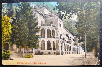 Baile Herculane 1915 - Herkulesfurdo - Rezso-udvar - printata, color, circulata, timbru maghiar supratipar, stampila speciala maghiara (cenzura ?) foto