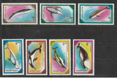 Mongolia 1990 - #540 Animale Marine Mari 7v MNH foto