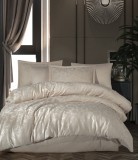 Lenjerie pentru pat dublu Clasy, cu 4 fete de perna, Deluxe Jacqard Papaya Cream