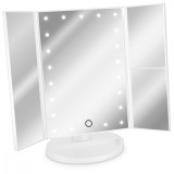 Oglinda Cosmetica LED Navaris, 3 Fete, Marire 3x, Pliabila, Iluminata, Dreptunghiulara, Alb, Plastic