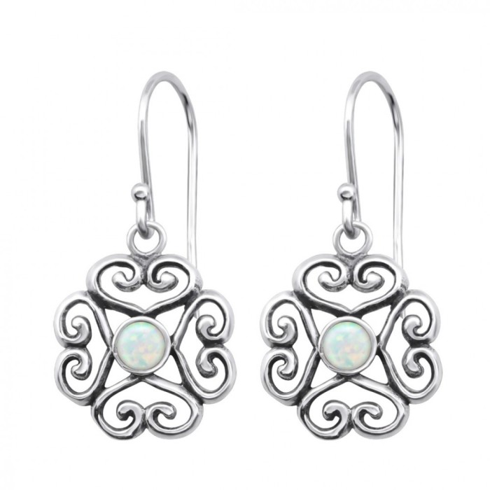 Cercei argint cu pietre semipretioase, Floare, Opal Fire Snow, A4S26809-1