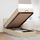 vidaXL Pat otoman cu saltea crem 100x200 cm stofa 3312206