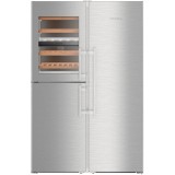 Side by side Liebherr SBSes 8496, 645 L, No Frost, BioFresh, Display electronic, SuperCool, Functie vacanta, Compartiment vinuri, IceMaker, H 185 cm,