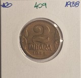 409 Yugoslavia, Iugoslavia, 2 Dinara - Petar II large crown, 1938, KM#20