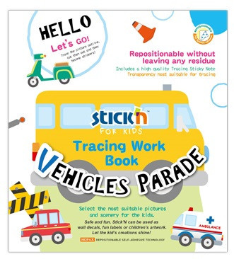 Carte Educativa Stick&quot;n Tracing Work Book - Vehicles Parade
