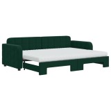 Cumpara ieftin Pat de zi cu extensie si saltele verde inchis 80x200 cm catifea
